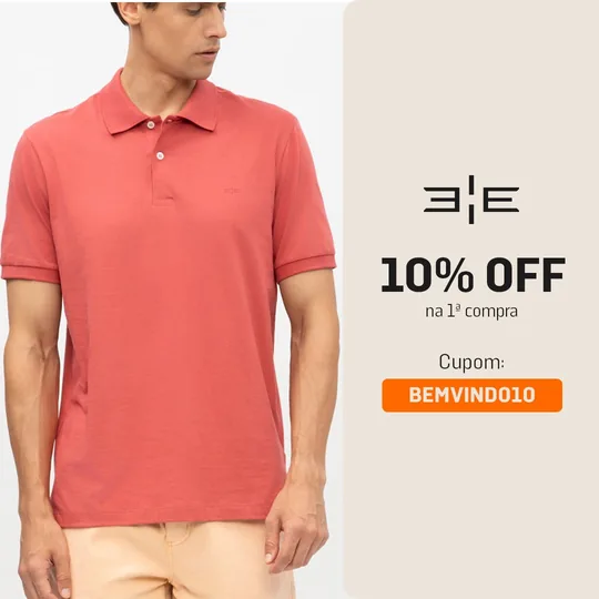 Moldura 10% OFF na primeira compra da Hangar33 aplicada à camisa polo