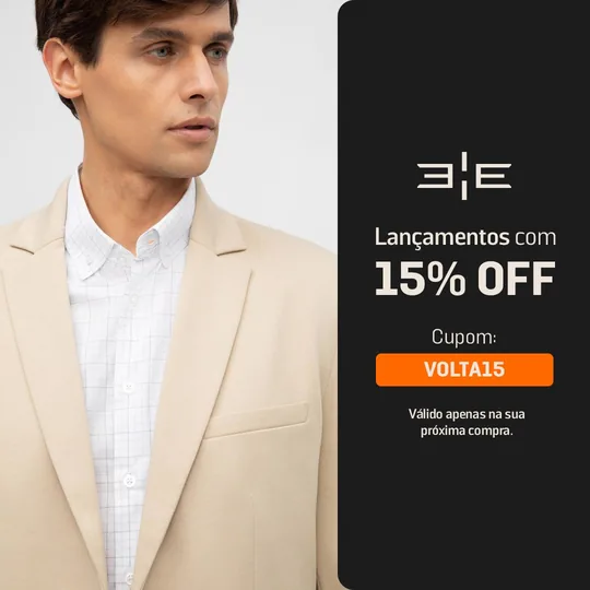 Moldura Lançamentos com 15% OFF da Hangar33 aplicada ao blazer bege