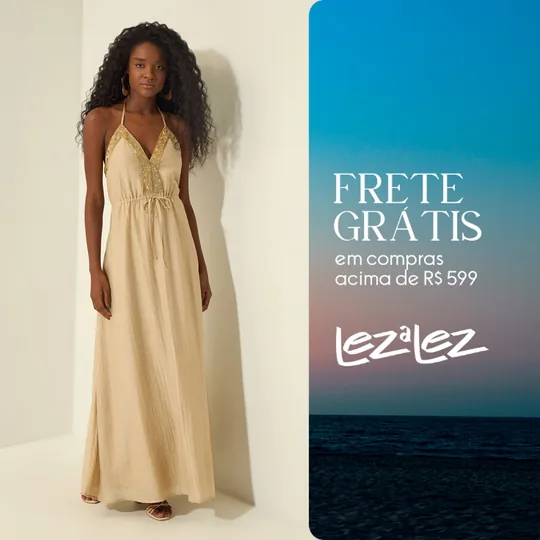 Moldura Frete grátis da Lez a Lez aplicada ao vestido longo