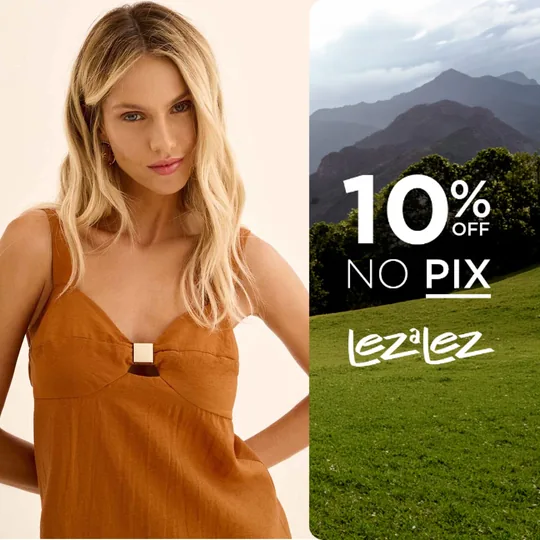 Moldura 10% OFF no Pix da Lez a Lez aplicada ao vestido de alças